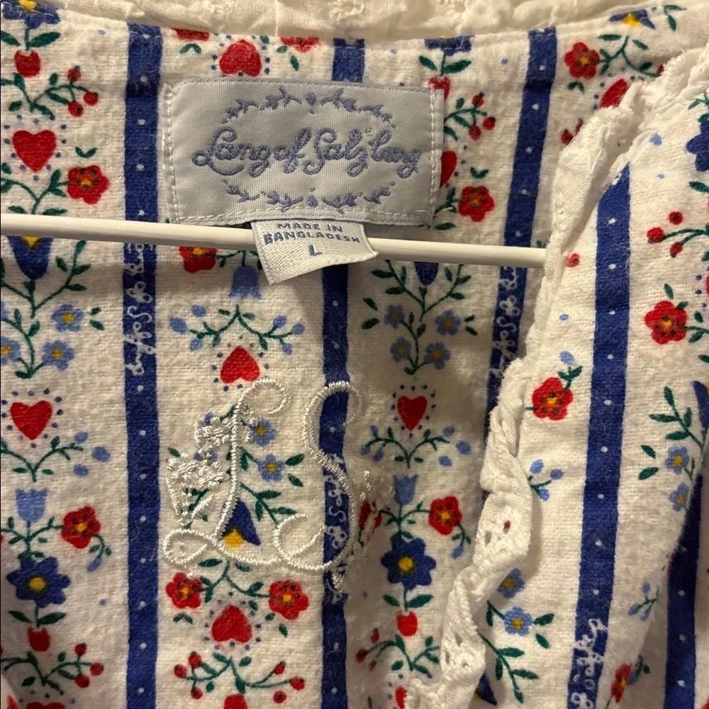 Lanz of Salzburg White Floral Stripe Long-Sleeve nightgown - large - 100% cotton